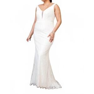 NEW ELIZABETH K long sleeveless wedding dress in white